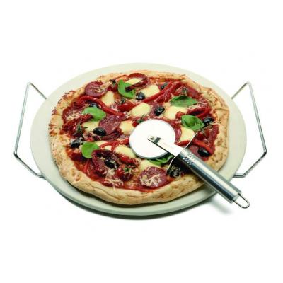 Davis & Waddell Round Pizza Stone with Rack and Cutter 3pc set