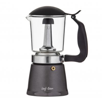 Leaf & Bean Padua Glass Stovetop Espresso Maker Black 3 Cups