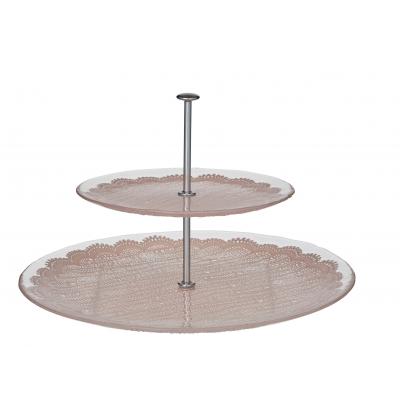 Davis & Waddell Taste Willow Glass 2 Tier Serving Platter Pink 