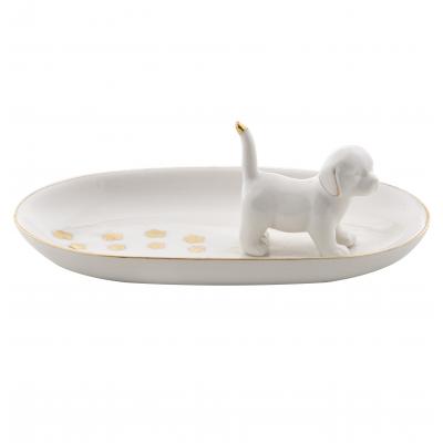 Emporium Chi Chi Dog Trinket Plate White/Gold 15x9x5cm