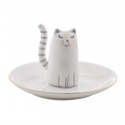 Emporium Lucy Cat Trinket Plate White/Gold 12x12x6cm