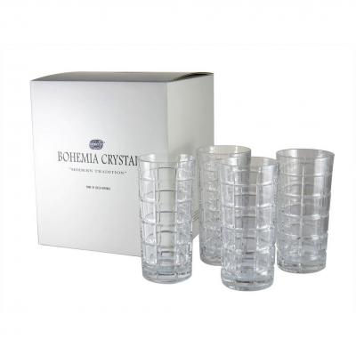 Bohemia Crystal Time Square High Ball Tumbler Drinking Glasses 420ml | Set of 4