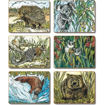 Cinnamon Animal Woodcut Coasters | 6 Piece