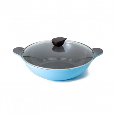 Neoflam Amie Two Handles Wok Pan with Glass Lid Induction 36cm | Cyan 