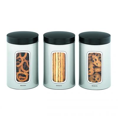 BRABANTIA Storage Canister with Window 1.4 Litre, Set of 3 - Matt Steel