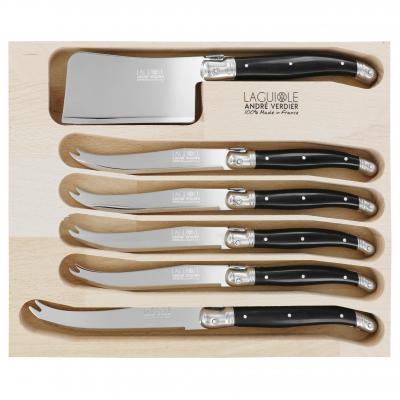 André Verdier Laguiole Debutant Black Cheese Knife Set | 6 Piece