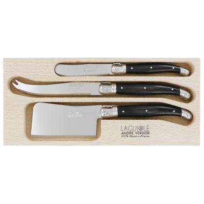 André Verdier Laguiole Debutant Black Cheese Set with Butter Spreader | 3 Piece