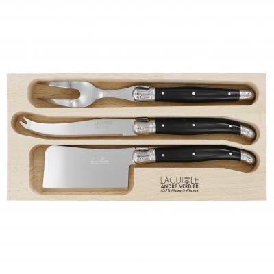 André Verdier Laguiole Debutant Black Cheese Set with Fork | 3 Piece