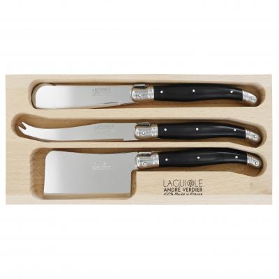 André Verdier Laguiole Debutant Black Cheese Set with Sandwich Knife | 3 Piece