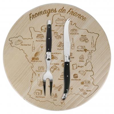 André Verdier Laguiole Debutant Black Cheese Set with Board | 3 Piece
