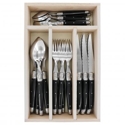 André Verdier Laguiole Debutant Black Cutlery Set with Tray | 24 Piece