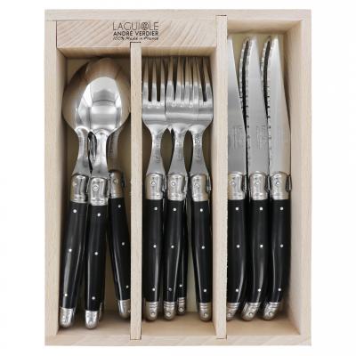 André Verdier Laguiole Debutant Black Cutlery Set with Tray | 18 Piece