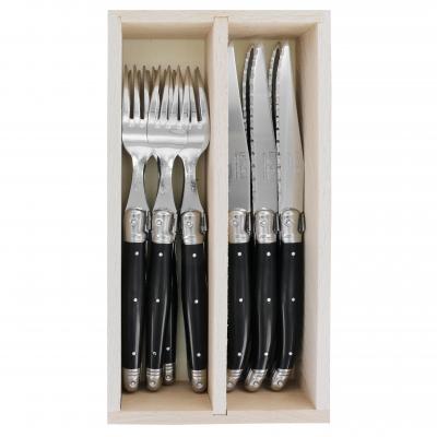 André Verdier Laguiole Debutant Black Steak Set with Tray | 12 Piece