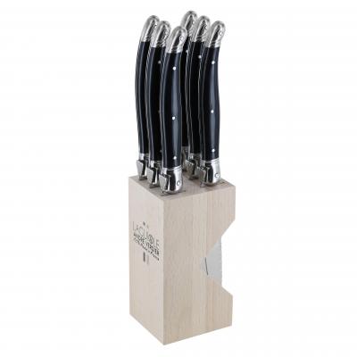 André Verdier Laguiole Debutant Black Steak Knife with Block | 6 Piece