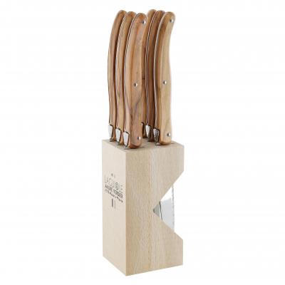 André Verdier Laguiole Debutant Olive Wood Steak Knife with Block | 6 Piece