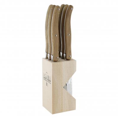 André Verdier Laguiole Debutant Toasted Oak Steak Knife with Block | 6 Piece