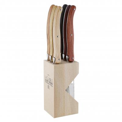 André Verdier Laguiole Debutant Assorted Wood Steak Knife with Block | 6 Piece