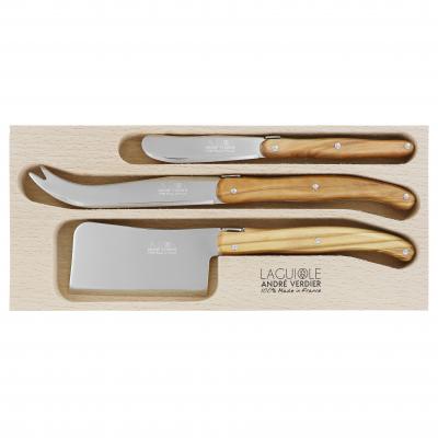 André Verdier Laguiole Debutant Olive Wood Cheese Set with Butter Spreader | 3 Piece
