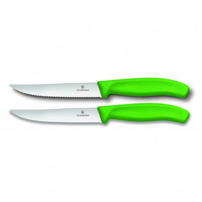 Victorinox Steak & Pizza Knife 12cm, Wide Blade, Wavy Edge, 2 pc Set Green