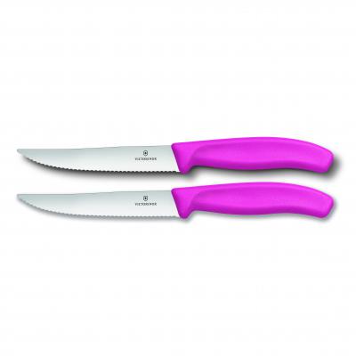 Victorinox Steak & Pizza Knife 12cm, Wide Blade, Wavy Edge, 2 pc Set Pink