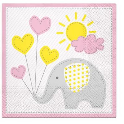 Paw Lunch Napkins 33cm Pack of 20 | 3 Ply | Elephant Pink