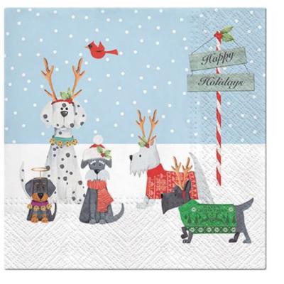 Paw Lunch Napkin 33cm Pack of 20 | 3 Ply | Holiday Puppies