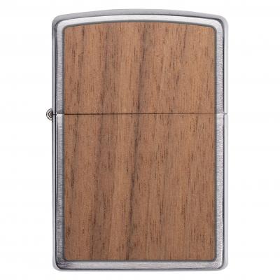 Zippo Walnut Emblem Brushed Chrome Lighter