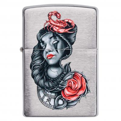 Zippo Lady Rose&Scorpion Brushed Chrome Lighter