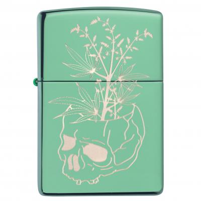 Zippo High Polished Green Plant Skull Lighter