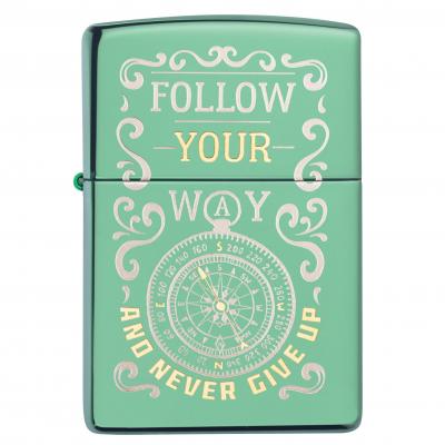 Zippo High Polish Green Follow Your Way Lighter