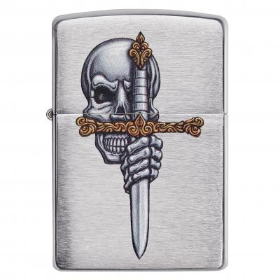 Zippo Sword Skull Design Brushed Chrome