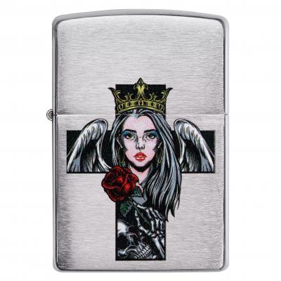 Zippo Angel Cross Tattoo Brushed Chrome