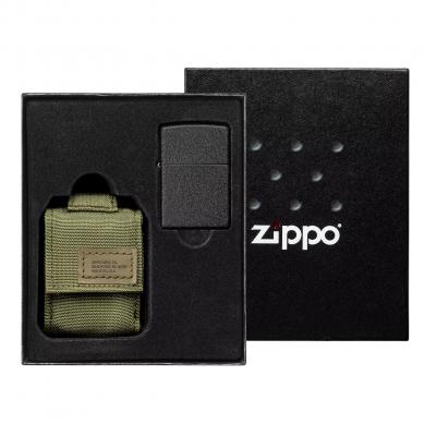 Zippo OD Green Pouch & Black Crackle Gift Set