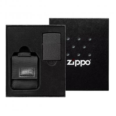 Zippo Black Pouch & Black Crackle Gift Set
