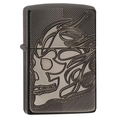 Zippo Skull Armor Black Ice Deep Carve Lighter