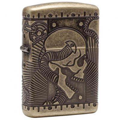 Zippo Multi Cut Antique Brass Skull Lighter
