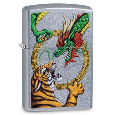 Zippo Street Chrome Tiger vs Dragon Lighter