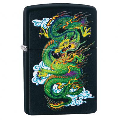 Zippo Black Matte Green Dragon