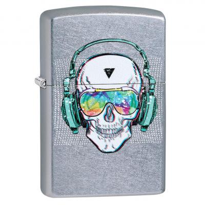 Zippo Street Chrome Skull Headphones Lighter