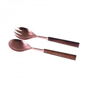 Wilkie Brothers 2 Piece Salad Serving Set Rose Gold With Wood Handles