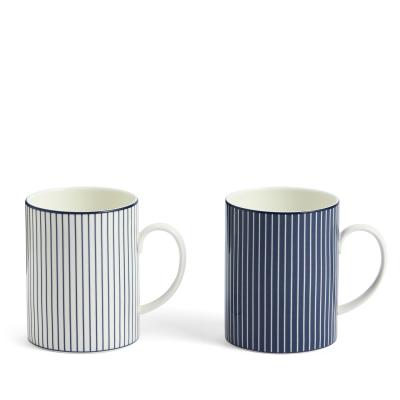Wedgwood Gio Pinstripe White & Blue Mug | Set of 2