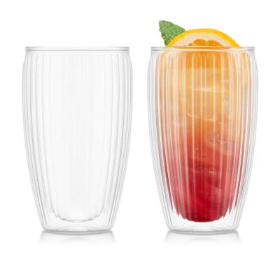 Bodum Pavina Double Wall Glass Large with Ribs 450ml | Set of 2