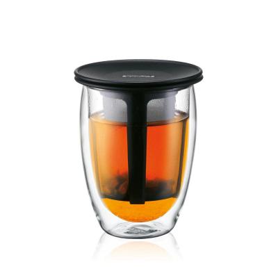 Bodum Tea For One Double Wall Glass and Tea Strainer Black | 350ml