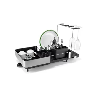Joseph Joseph Extend Steel Plus Expandable Dish Drainer with Wine Glass Rack | Black
