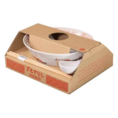 Omotenashi Chuka Dragon Red Ramen Bowl 19.5cm with Chopsticks & Spoon | Gift Set