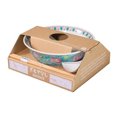 Omotenashi Chuka Garden Teal Ramen Bowl 19.5cm with Chopsticks & Spoon | Gift Set