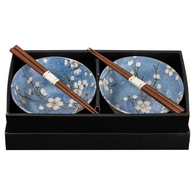 Omotenashi Fuji Sakura Bowl 15cm with Chopsticks | Set of 4