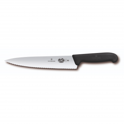 Victorinox Cooks/Carving Knife Wavy Edge Blade Fibrox 22cm | Black