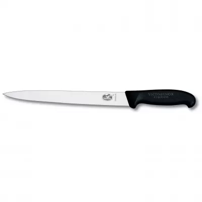 Victorinox Slicing Knife Pointed Tip Plain Edge Blade Fibrox 25cm | Black