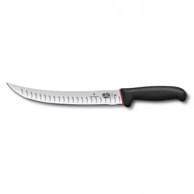 Victorinox Slaughter Knife Fluted Curved Narrow Blade Dual Grip Fibrox 20cm | Black